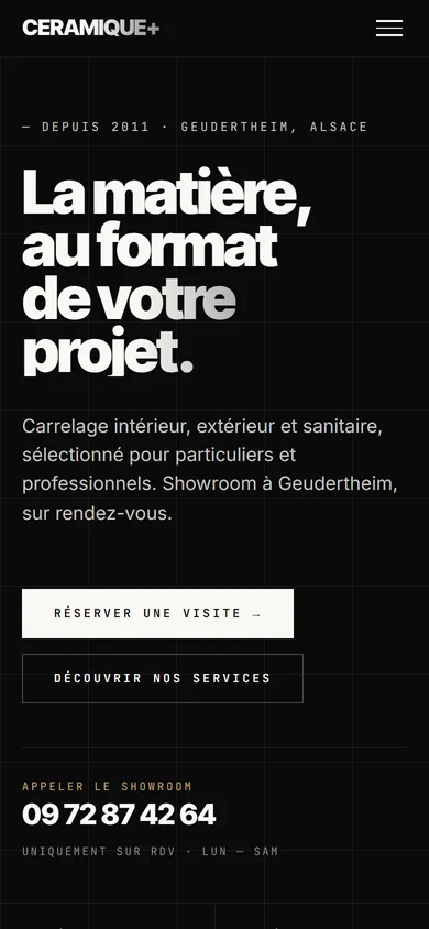 Page d'accueil du site ceramiqueplus.fr, version mobile